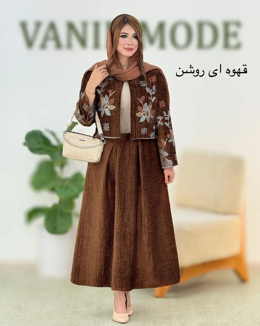 ست کت گلدوزی و دامن پیلی دار کد h676