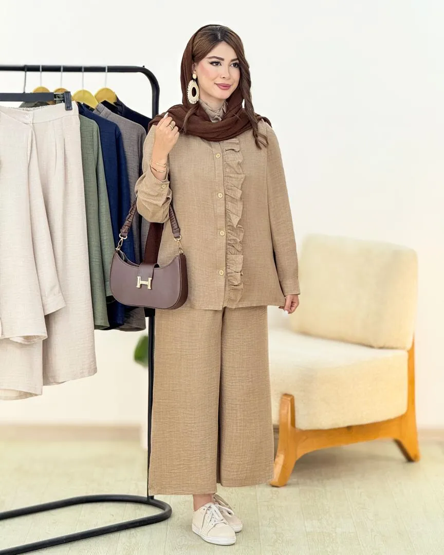 ست شومیز عروسکی و شلوار واید پیلی دار کد h218