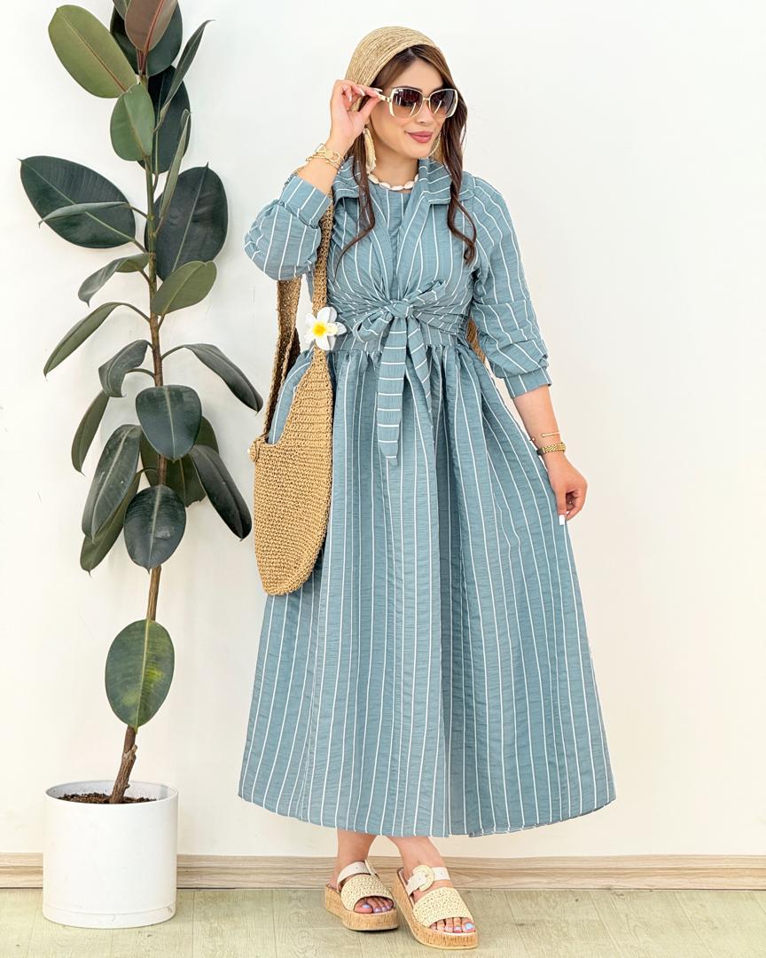 ست شومیز گره ای و سارافون آستین حلقه ای کد H236