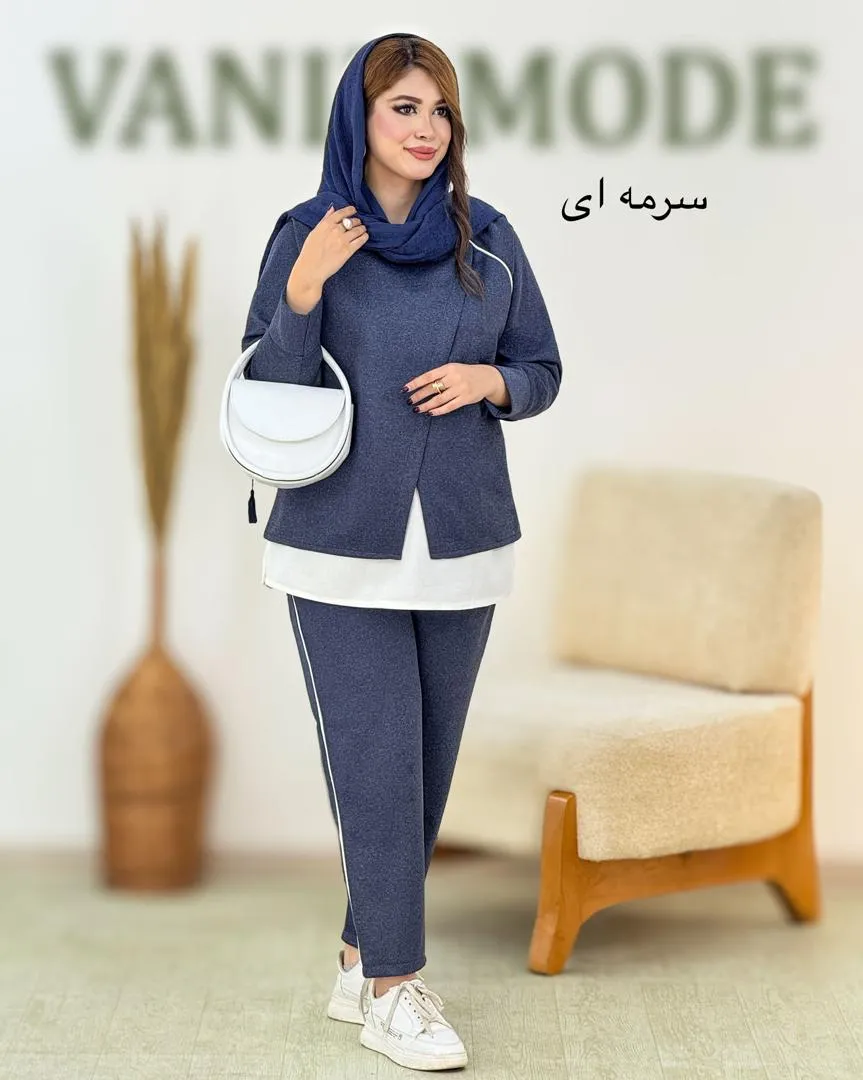 بلوز دو تیکه و شلوار پیلی دار کد h679