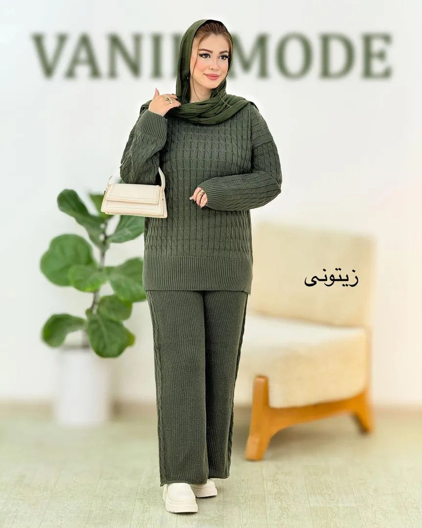 ست بلوز شلوار بغل چاکدار بافت کد h533