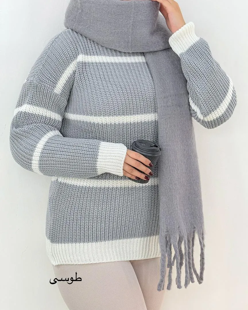 بلوز بافت آستین مچ دار راه راه کد H625