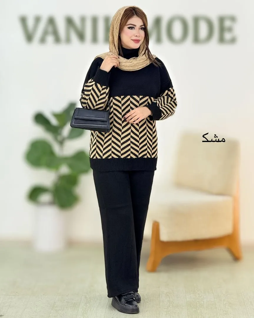 ست بلوز شلوار بافت طرح هاشور کد h442