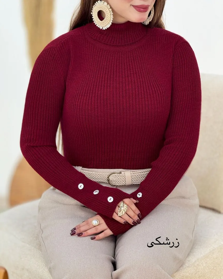 بلوز یقه اسکی آستین دکمه نما h626