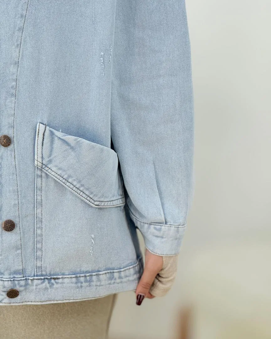 مانتو جین آستین مچ دار جلو جیب کد h636