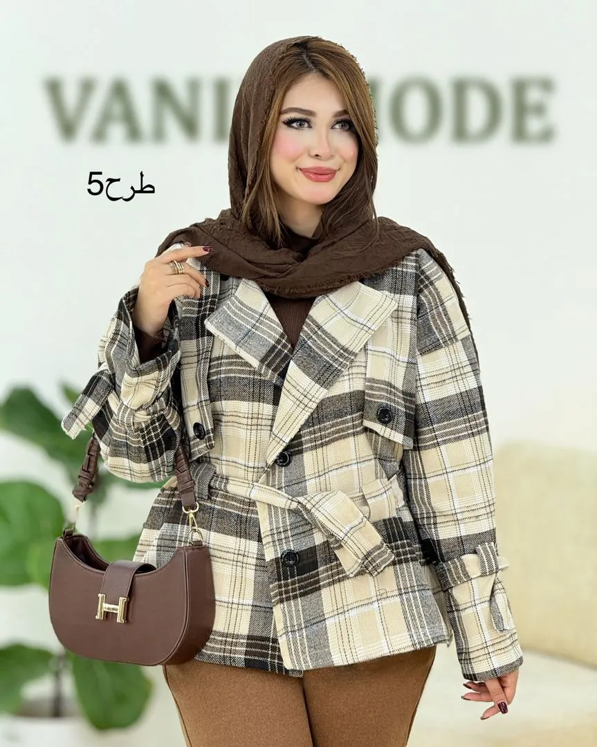 ترنج کت چهار خونه آستین بند دار کد h606