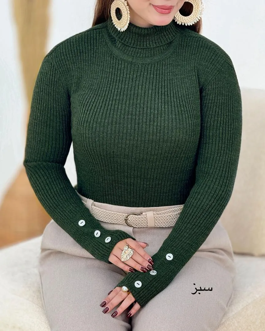 بلوز یقه اسکی آستین دکمه نما h626