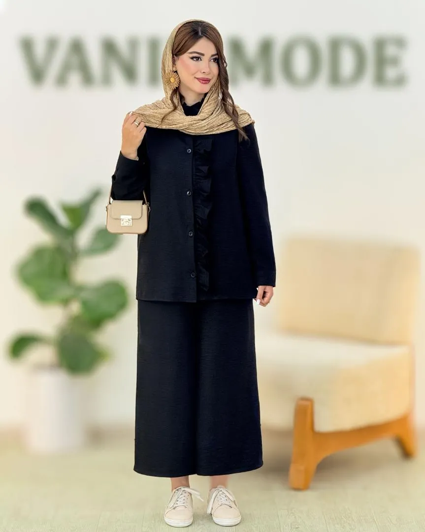 ست شومیز عروسکی و شلوار واید پیلی دار کد h218