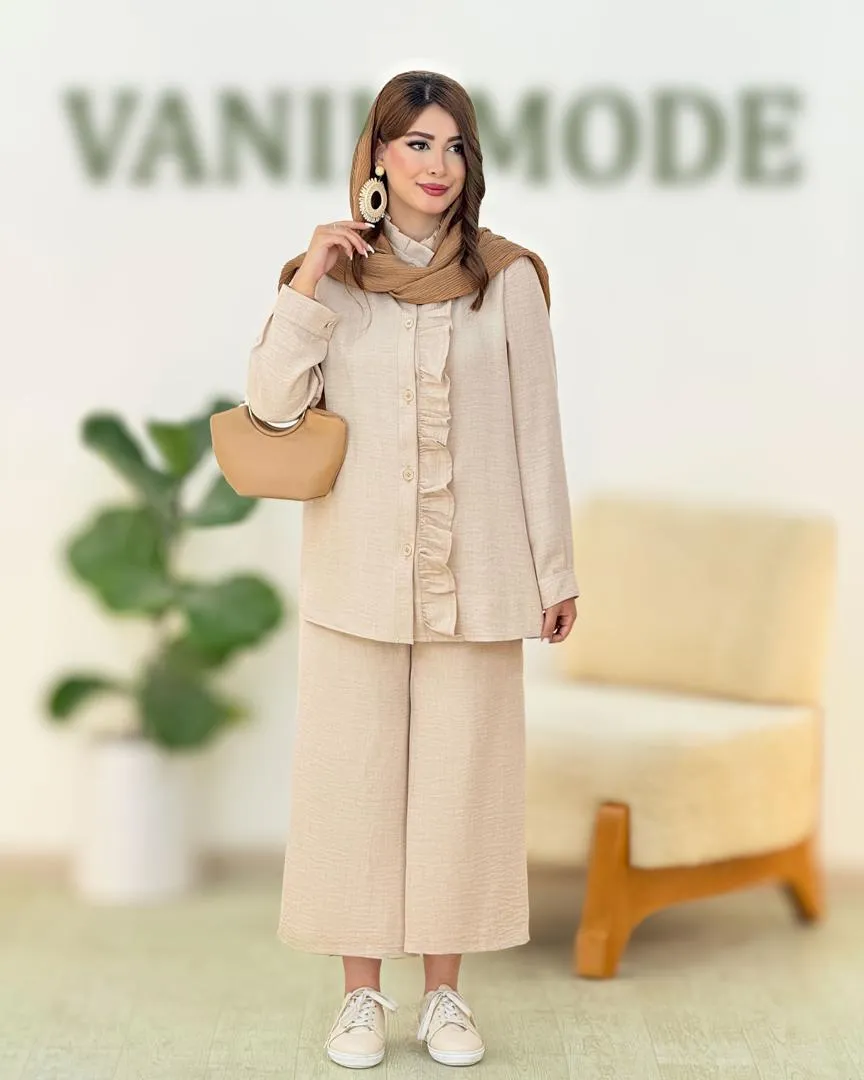 ست شومیز عروسکی و شلوار واید پیلی دار کد h218