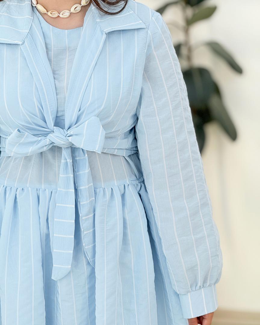 ست شومیز گره ای و سارافون آستین حلقه ای کد H236