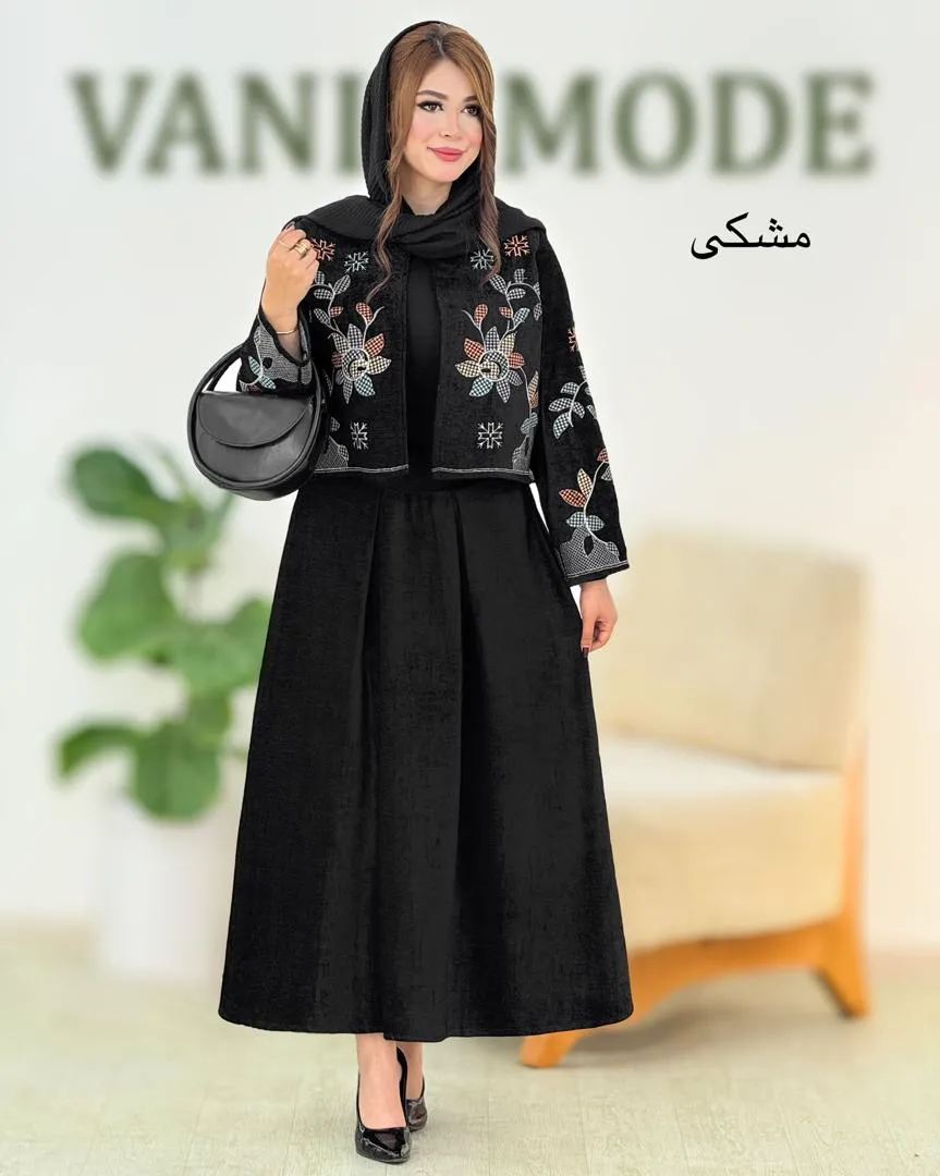 ست کت گلدوزی و دامن پیلی دار کد h676