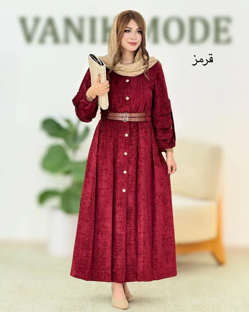 پیراهن آستین پیلی دار مخمل کد h664