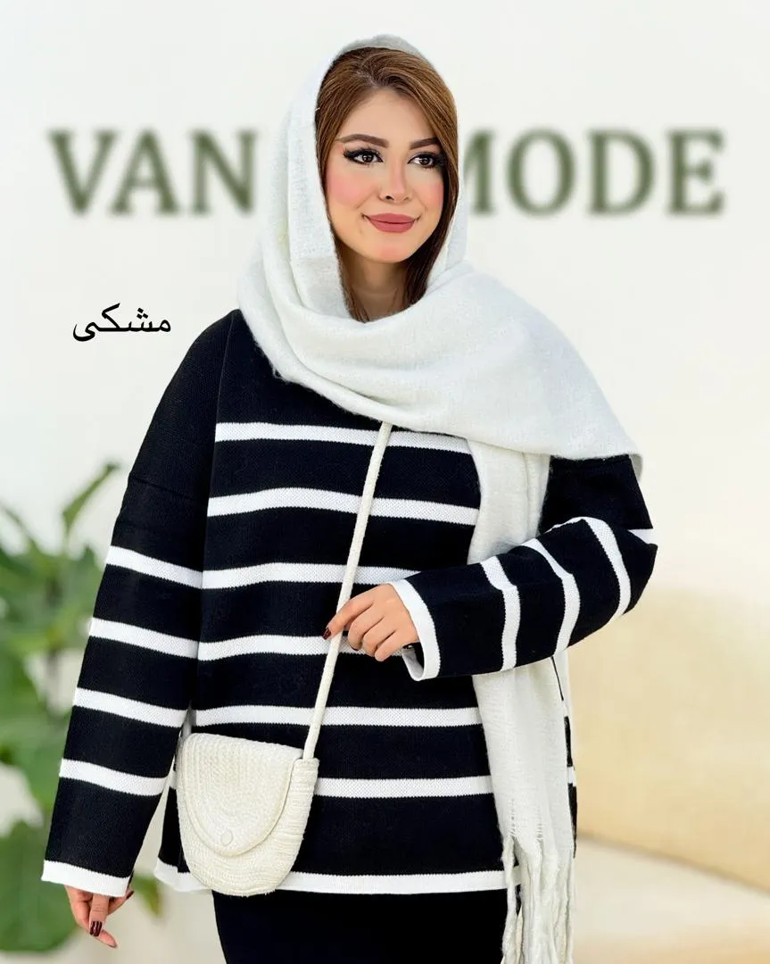 بلوز بافت یقه گرد طرح راه راه کد h527