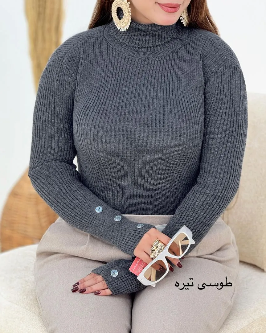 بلوز یقه اسکی آستین دکمه نما h626