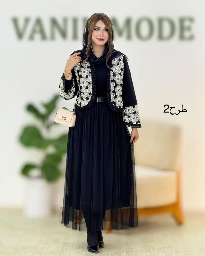 کت پولکدوزی و دامن تور کد H648