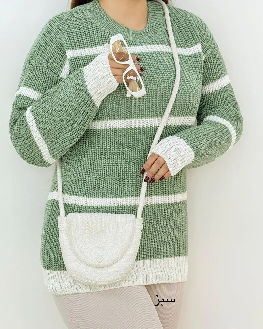 بلوز بافت آستین مچ دار راه راه کد H625