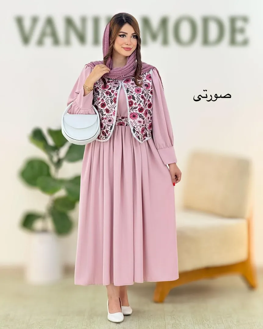 پیراهن جلیقه طرح گل به همراه کمربند کد h469