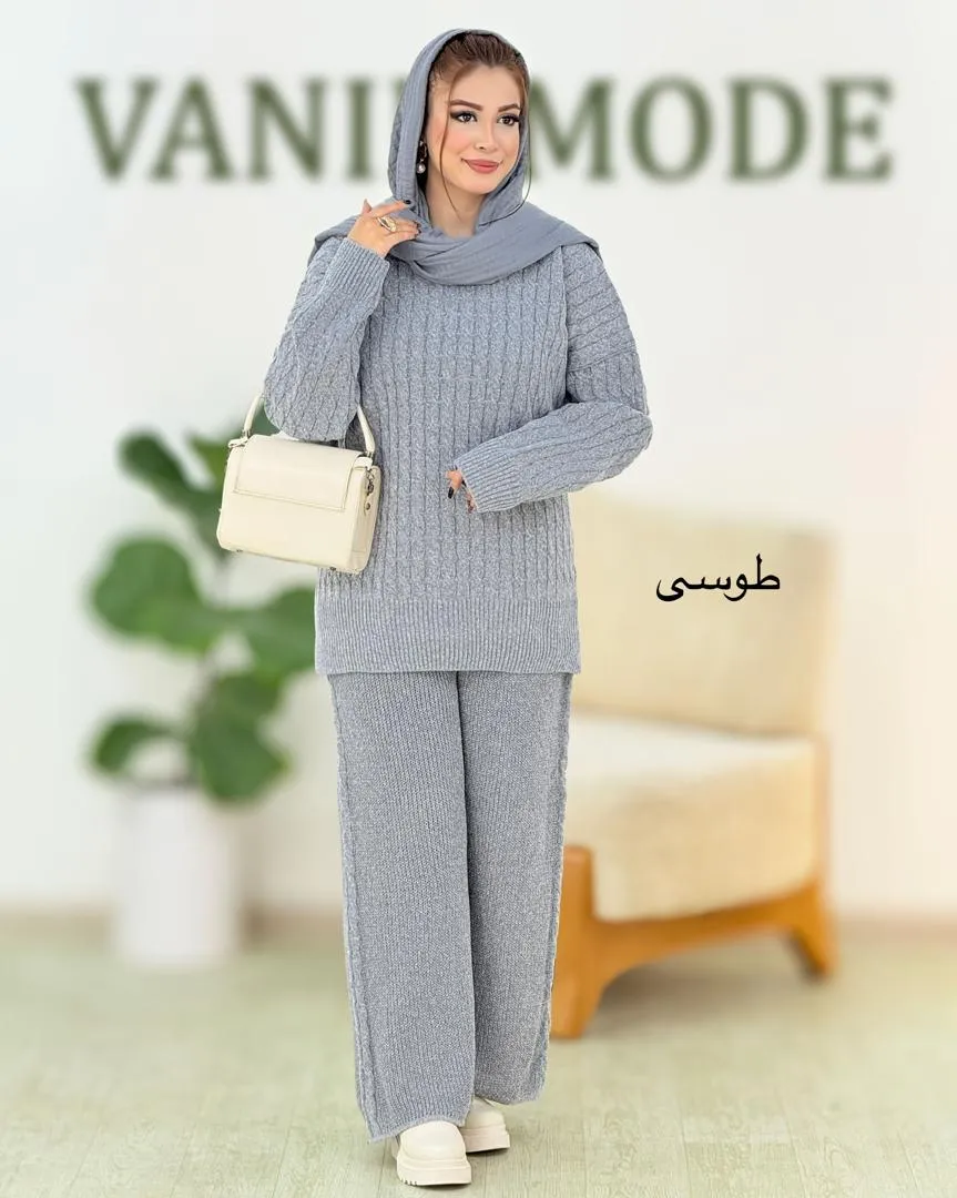 ست بلوز شلوار بغل چاکدار بافت کد h533