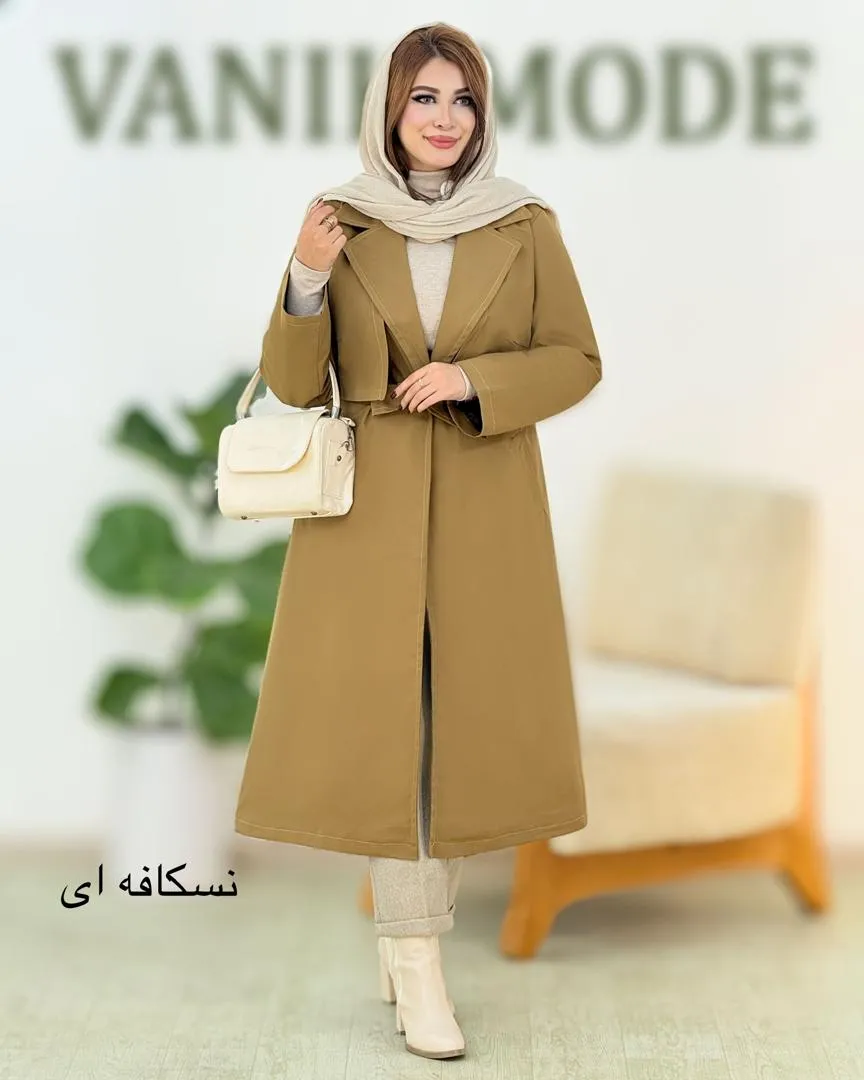 بارانی بلند بند دار یقه انگلیسی کد h638