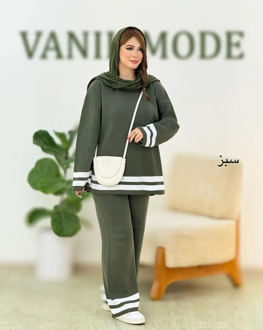 ست بلوز شلوار بافت پایین راه راه کد h521