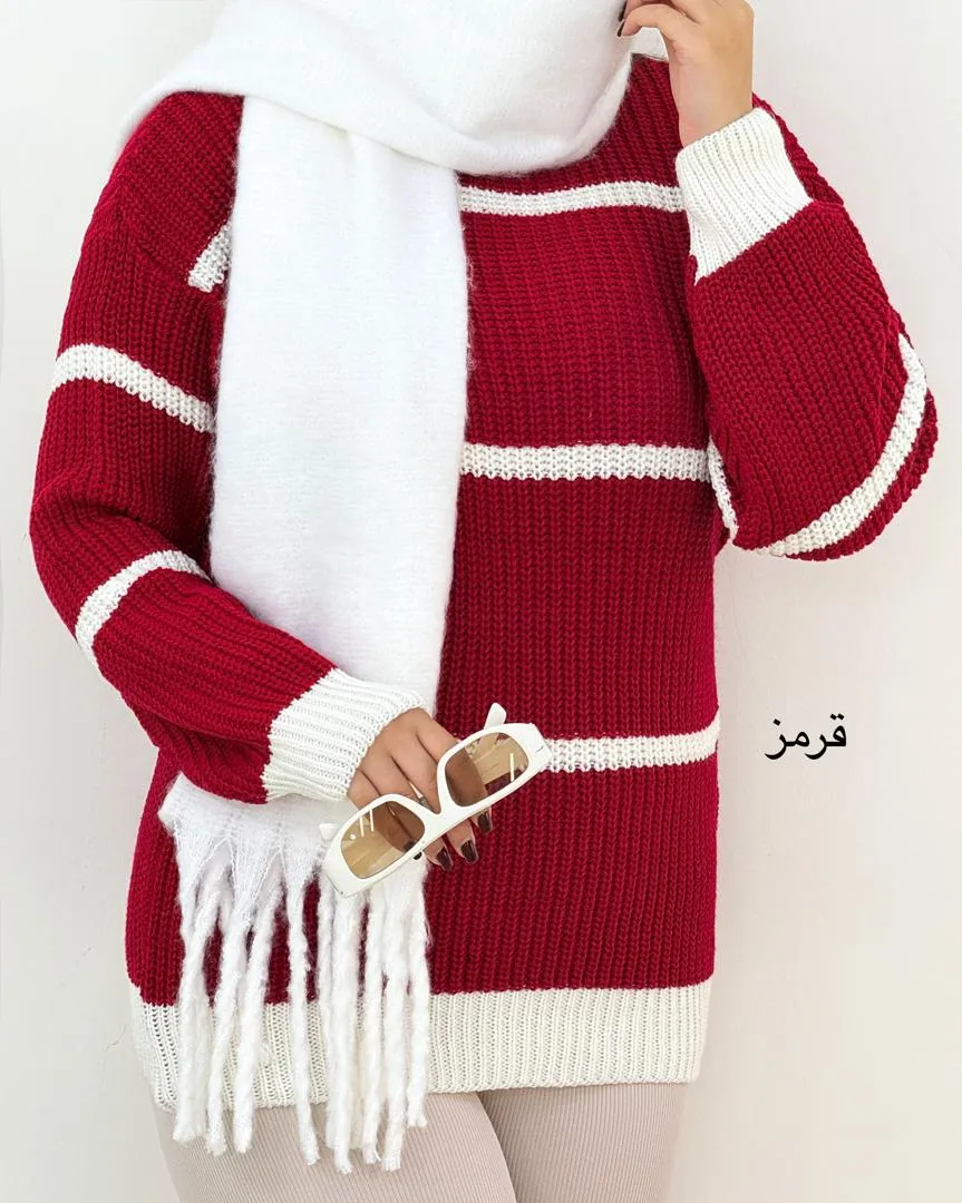 بلوز بافت آستین مچ دار راه راه کد H625