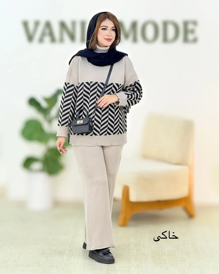 ست بلوز شلوار بافت طرح هاشور کد h442