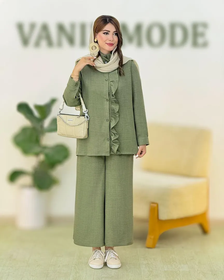 ست شومیز عروسکی و شلوار واید پیلی دار کد h218