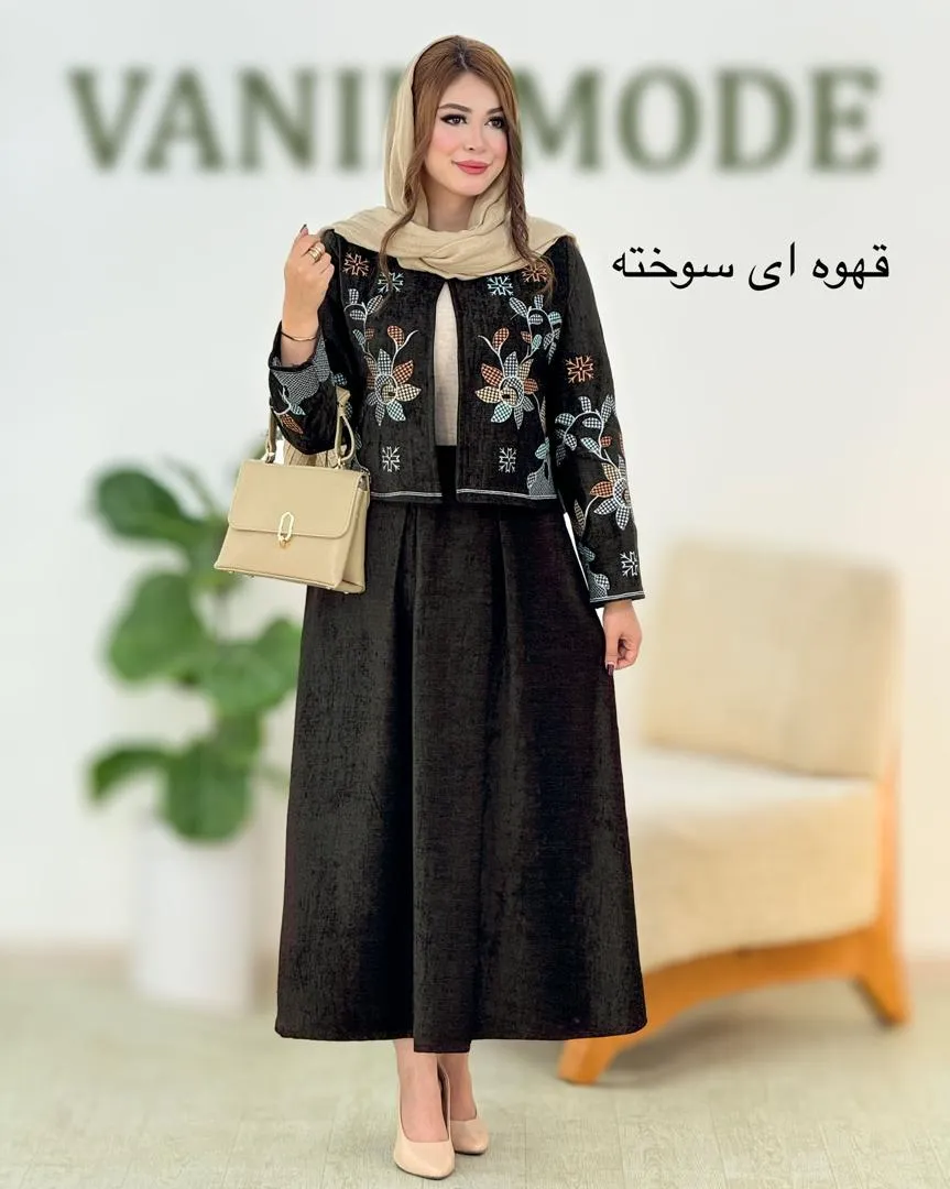 ست کت گلدوزی و دامن پیلی دار کد h676