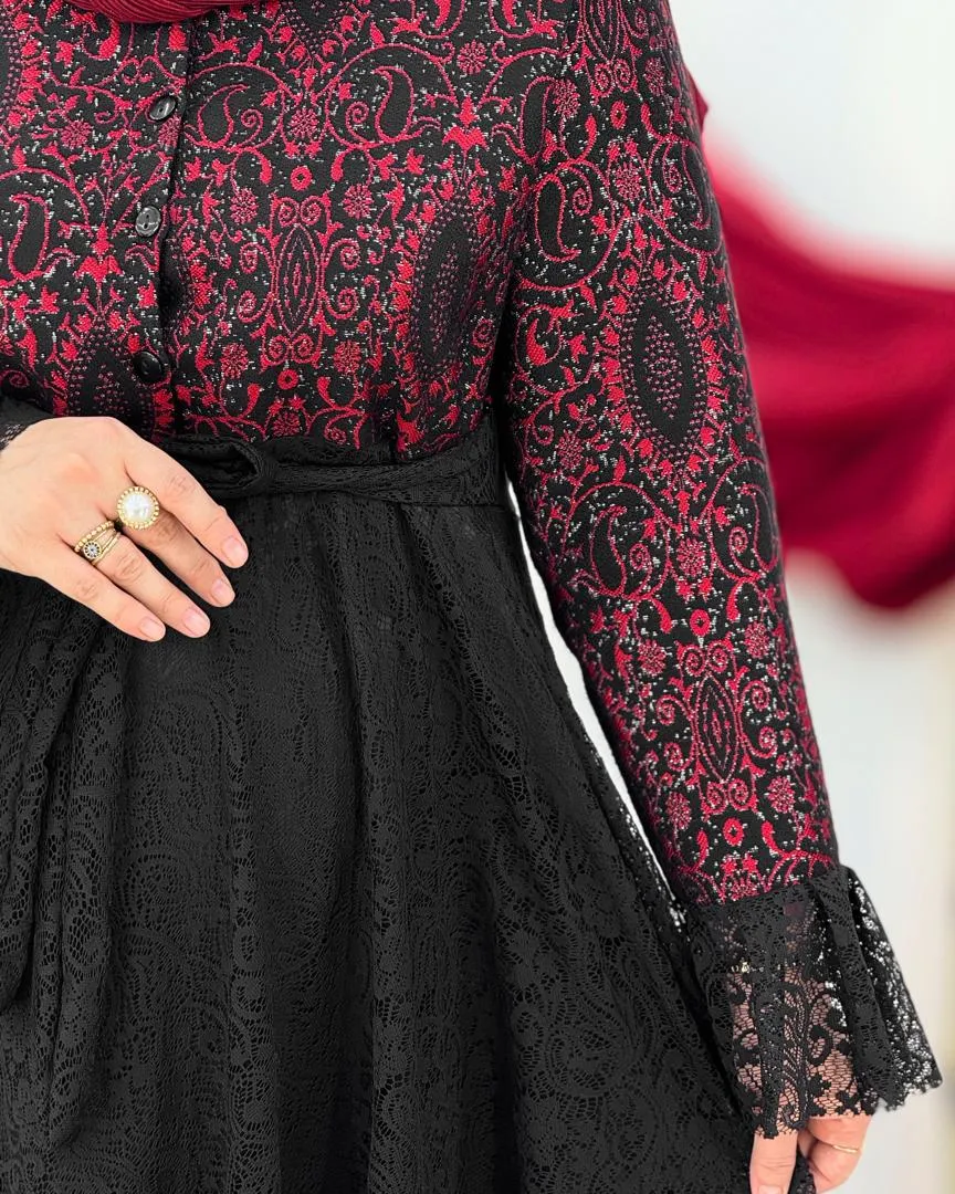 پیراهن یلدایی پایین تور دار کد h726