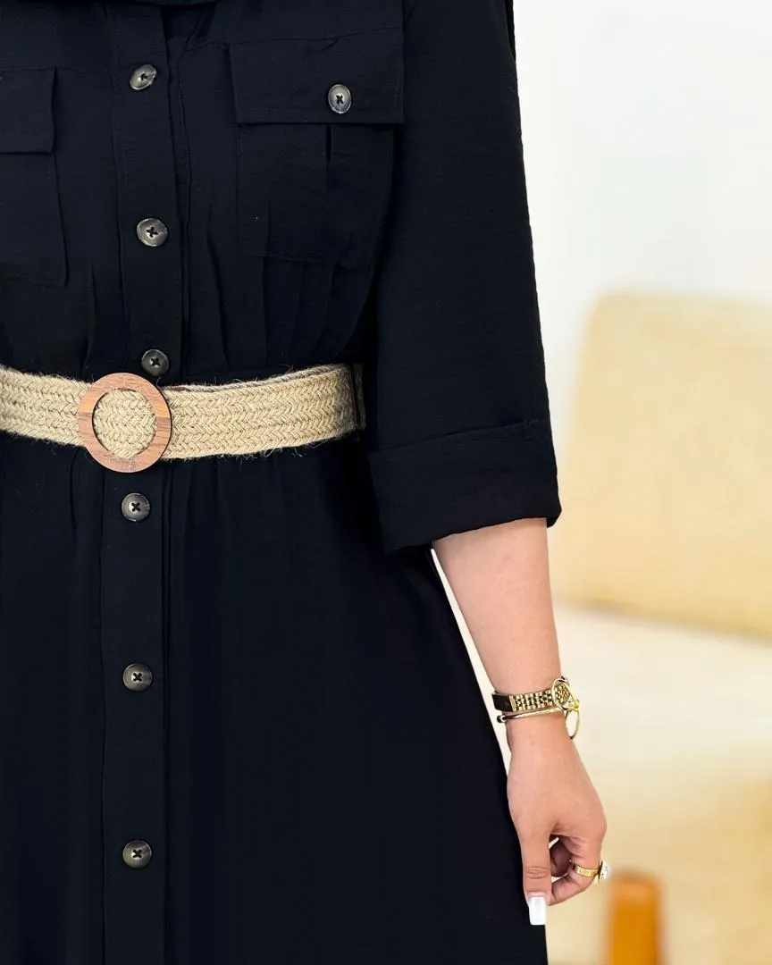 کفتان پانچ مشکی به همراه کمربند کدh300