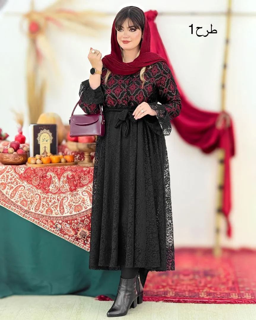 پیراهن یلدایی پایین تور دار کد h726