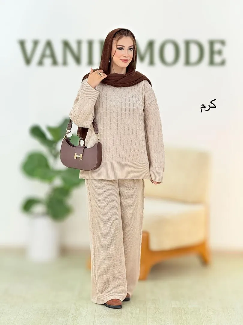 ست بلوز شلوار بغل چاکدار بافت کد h533