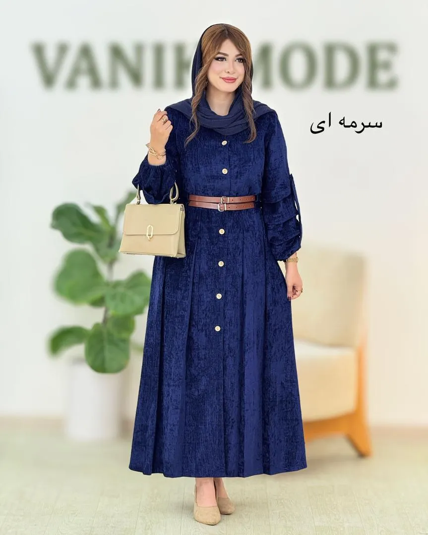 پیراهن آستین پیله دار مخمل کد h664