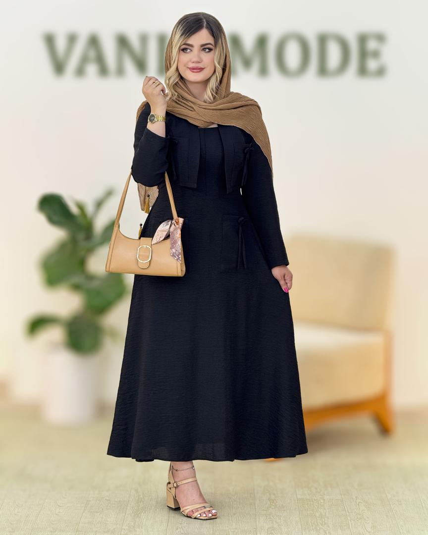 ست کت یقه گرد و سارافون بغل زیپ دار کد H255