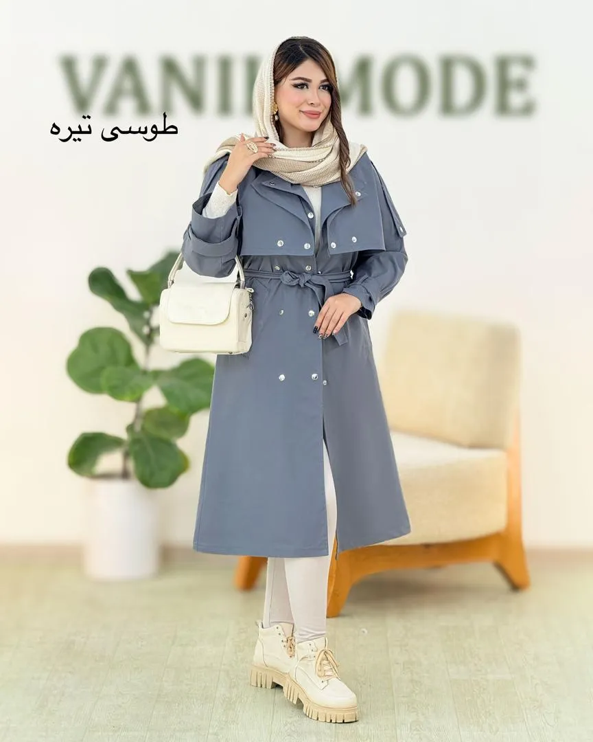 بارانی بلند جلیقه دار یقه انگلیسی کد H396