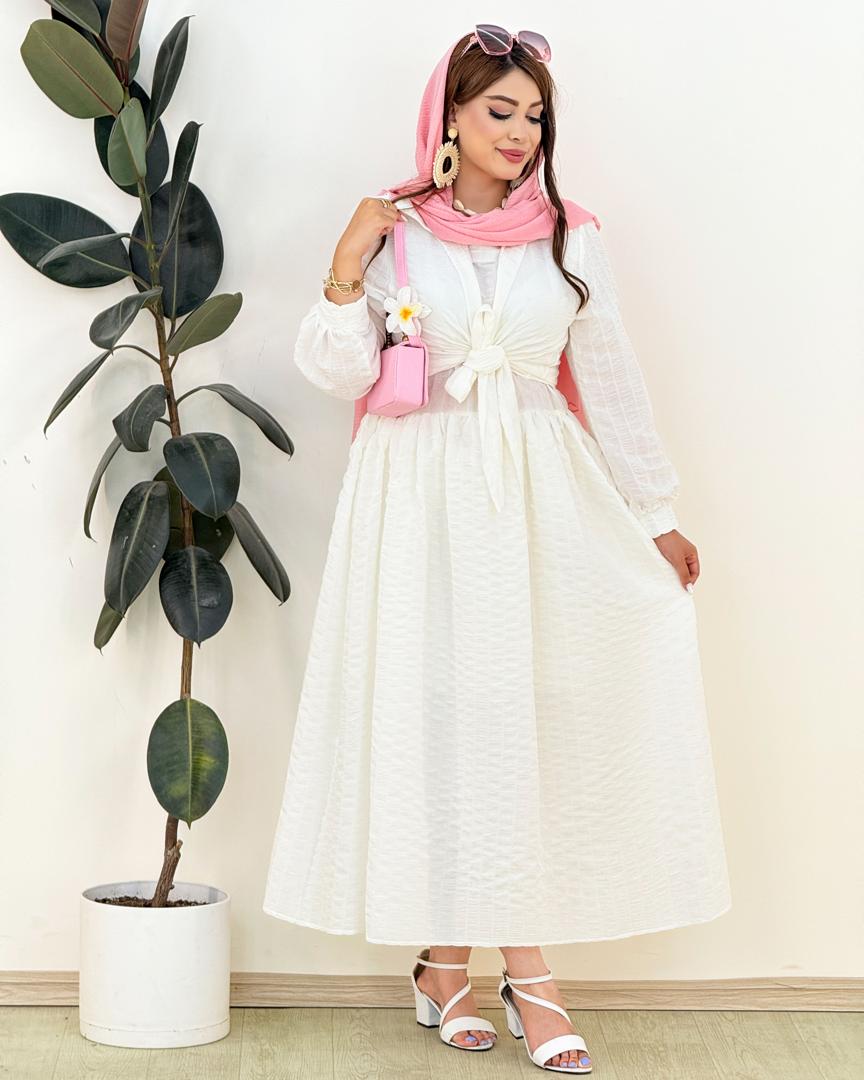 ست شومیز گره ای و سارافون آستین حلقه ای کد H236