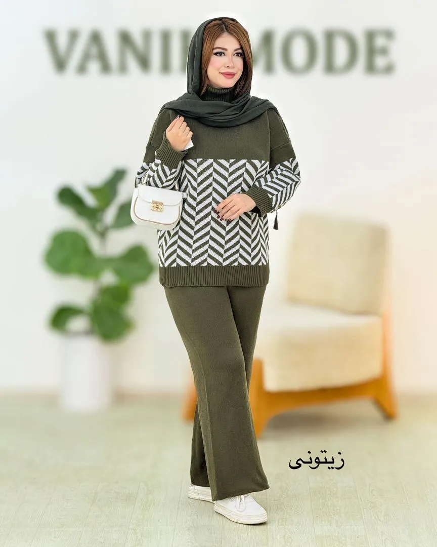 ست بلوز شلوار بافت طرح هاشور کد h442