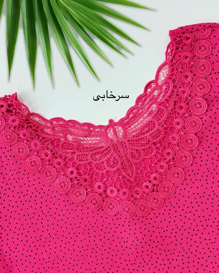 بلوز آستین بلندخالدار پشت گیپور کد H698