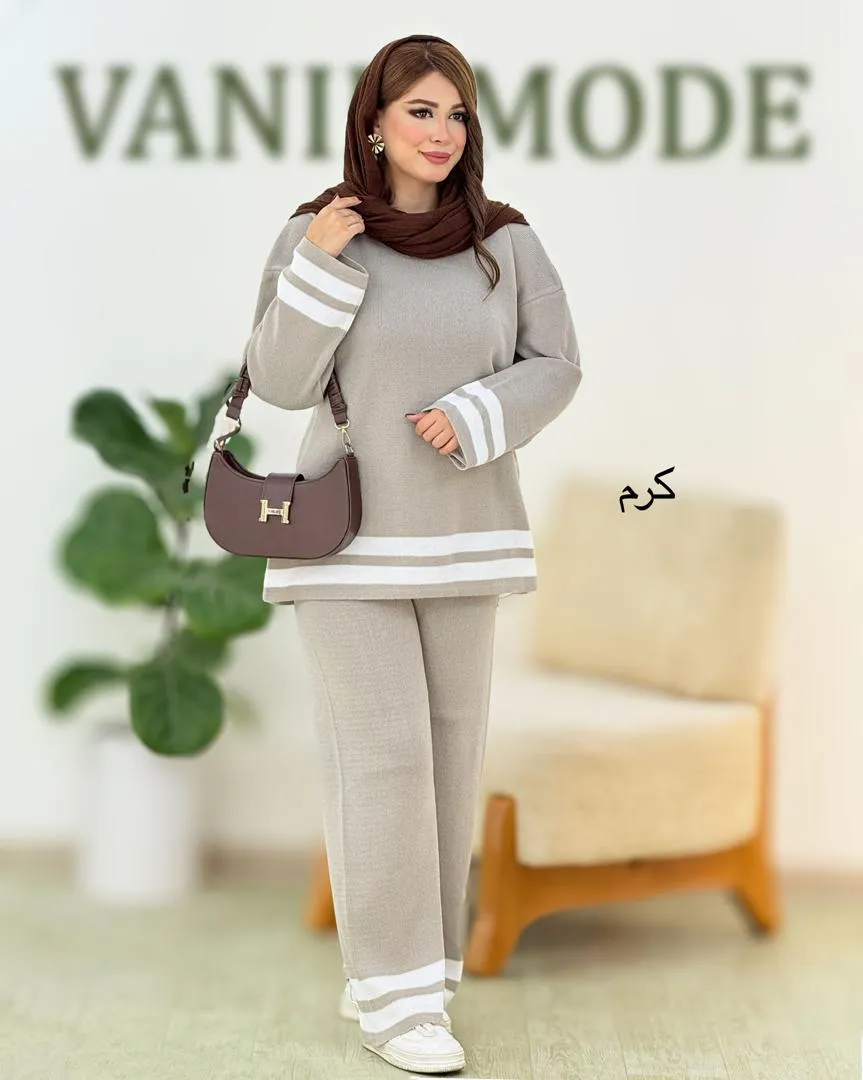 ست بلوز شلوار بافت پایین راه راه کد h521