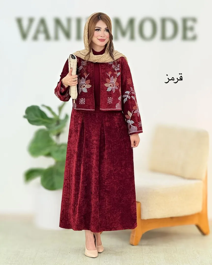 ست کت گلدوزی و دامن پیلی دار کد h676