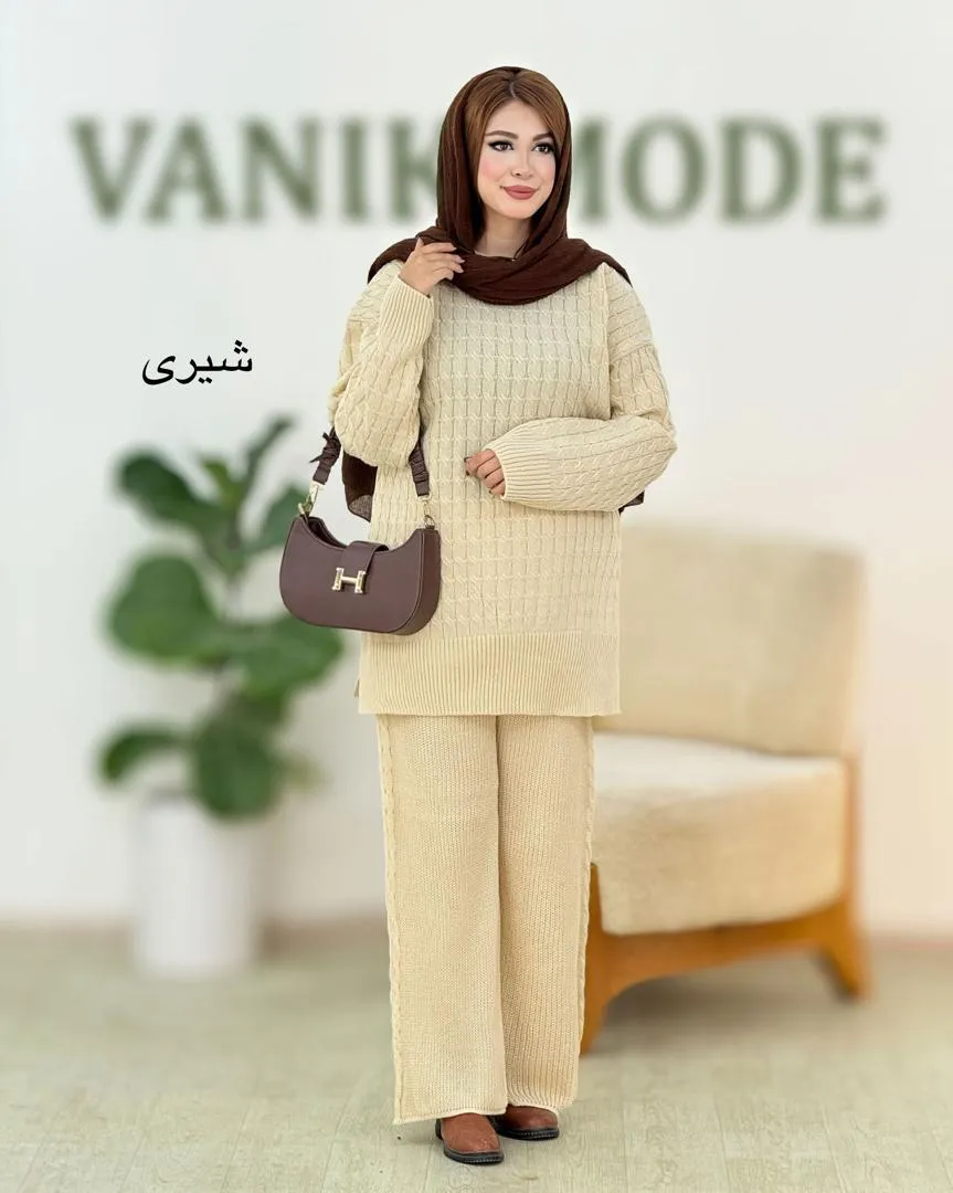 ست بلوز شلوار بغل چاکدار بافت کد h533