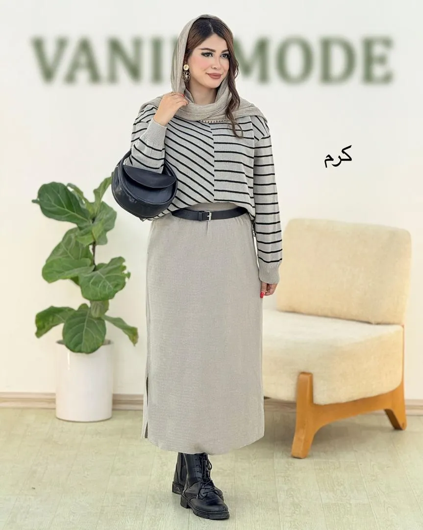 ست بلوز یقه گرد و دامن چاکدار کد h491