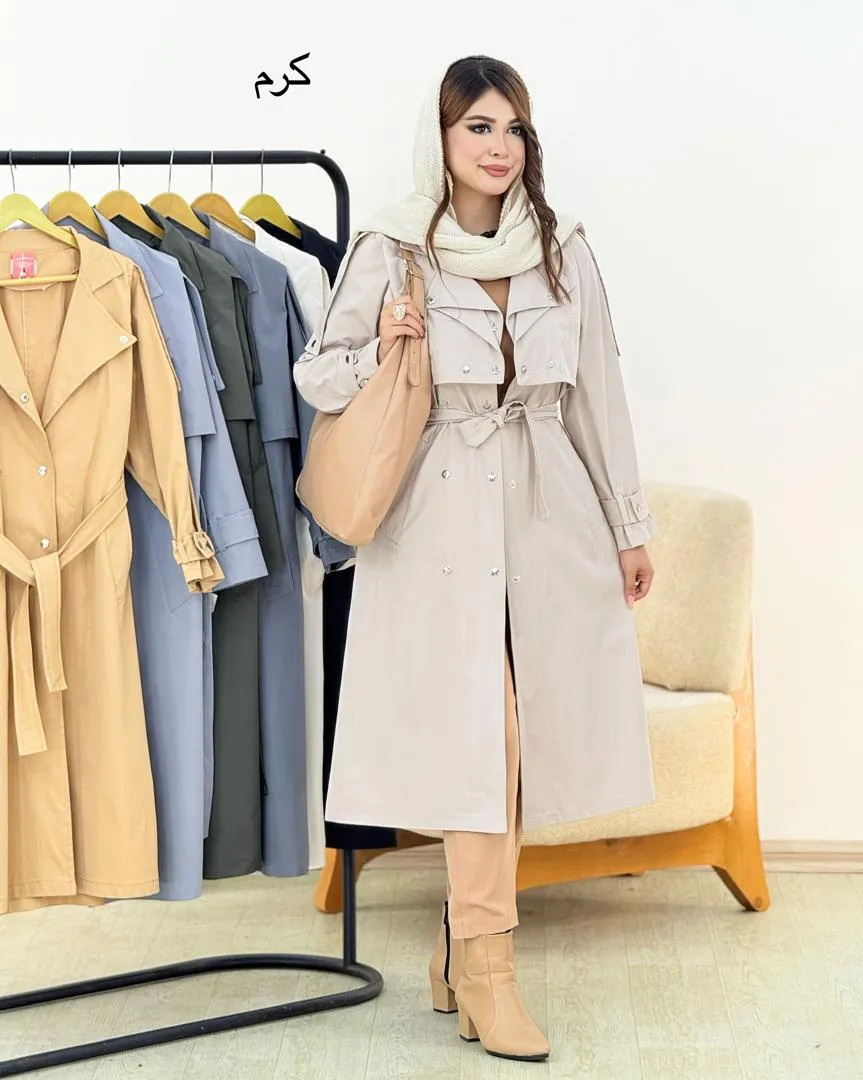 بارانی بلند جلیقه دار یقه انگلیسی کد H396