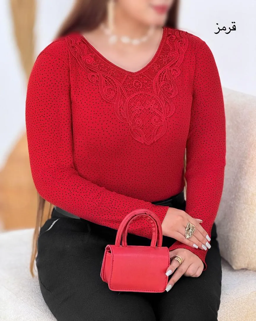 بلوز خالدار یقه گیپور کد h781